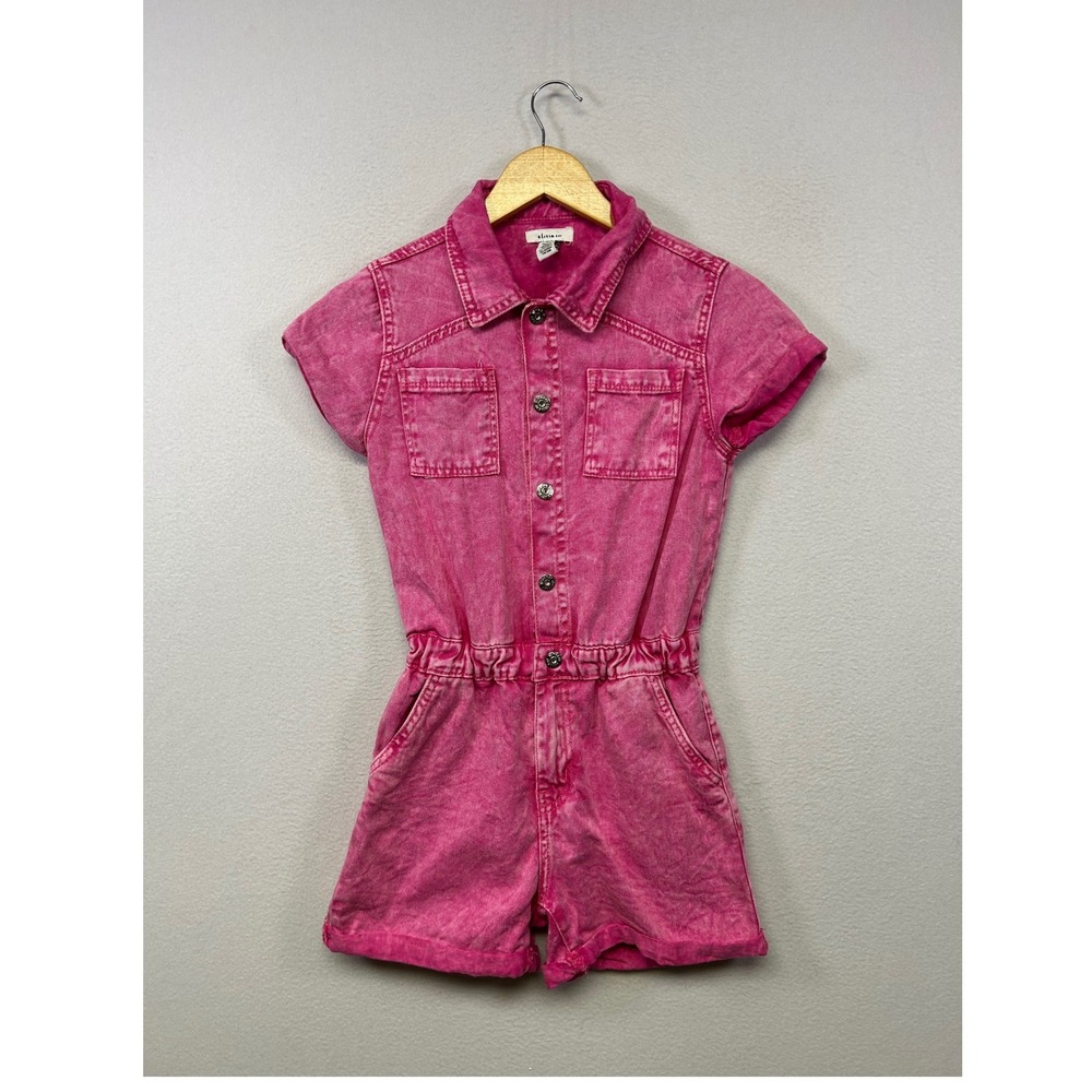 Barbiecore Olivia Kay Acid Wash Girls L 10/12‎ Pink Denim Utility Romper